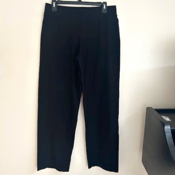 Eileen Fisher Black Viscose Blend Wide Leg Knit Pull-on Pants- Size Medium - Picture 1 of 5